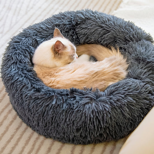 Round Plush Cat Kennel Sleep Donut Bed